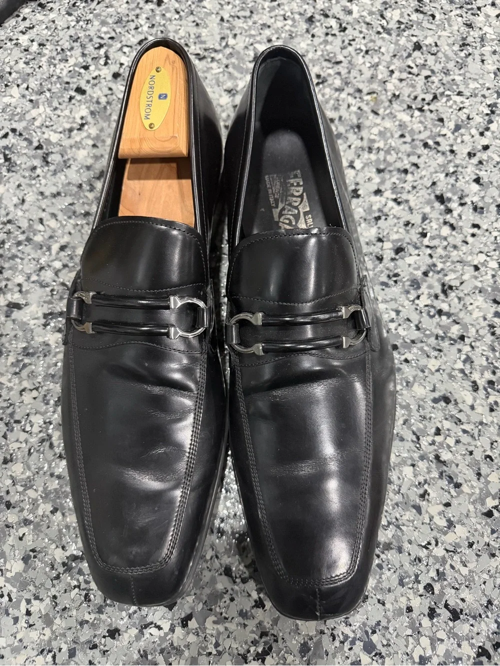 Salvatore Ferragamo Black Leather Bit-Trim Slip-On Loafers